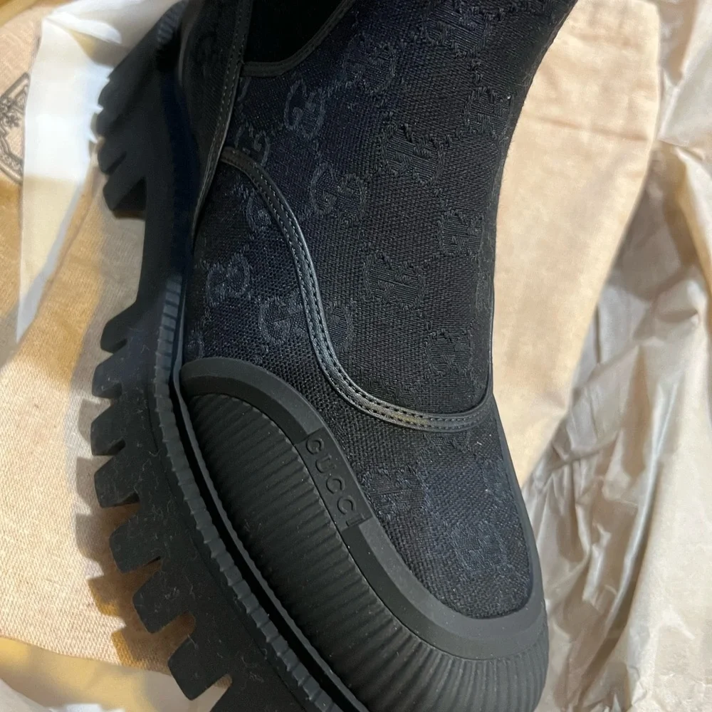 Gucci Black Textured Ankle Boots men’s 8.5 - Picture 1 of 7